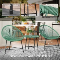 Outsunny Rattan Bistro Set with Acapulco Chairs and Glass Table, Green(m-7)