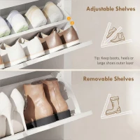 HOMCOM Szafka na buty z szufladą, na 18 par, Biała + Naturalna(m-5)