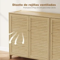 HOMCOM Armario para Zapatos de Bambú con Puertas de Persiana Capacidad para 14 Pares Estantes Ajustables Natural(m-7)
