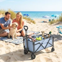 Outsunny Gartenwagen Transportwagen Faltbar Geländegängig 66L Belastbar 68kg Verstellbarer Griff 81 x 45 x 89 cm Grau(m-5)