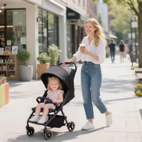 AIYAPLAY Carrito para Bebé Plegable con Respaldo Reclinable Reposapiés Ajustable Capota Cesta Arnés Carga 15 kg Gris Oscuro(m-2)