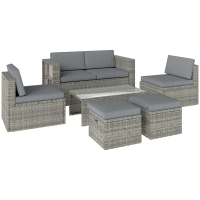 Outsunny Set Jardín Rattan 6 Plazas, Diseño Ahorra-Espacio, Gris Oscuro