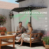 Outsunny 2.6 m Half Garden Parasol with Solar LED Lights, UPF50+ Semi Round Umbrella with 30° Tilt, Crank Handle, Dark Grey(m-6)
