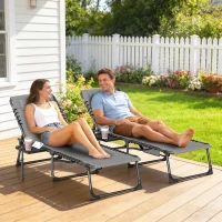 Outsunny Five-Position Reclining Sun Loungers Set of 2 - Grey(m-2)