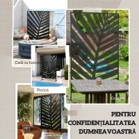 Outsunny Panou pentru Intimitate Exterior din Metal, 122 x 198 cm, Divizor Decorativ cu Suport și Șuruburi de Ancorare, Panou Autoportant pentru Grădină, Terasă, Piscină, Frunză de Bananier(m-6)