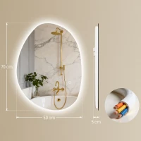 HOMCOM Specchio da Bagno Illuminato a LED con Colore e Temperatura Regolabile, in Vetro Temperato, 70x5x50 cm, Argento(m-3)