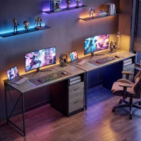 HOMCOM Mesa Gaming 120x50 cm Secretária Gaming Industrial com Compartimento e 2 Gavetas para Escritório Estúdio Cinzento Claro(m-7)