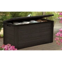 TOOD Malle / coffre de rangement en résine - 300 L - 120 x 46 x 58 cm - Marron aspect bois(m-1)