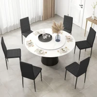 HOMCOM Conjunto de 6 Cadeiras de Sala de Jantar Estofadas em Linho com Pernas em Metal Cadeiras Modernas para Cozinha Quarto Suporta até 120 kg 41x50x97 cm Preto(m-7)