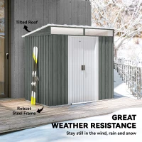 Outsunny 6.5 x 4FT Galvanised Metal Shed with Foundation Kit, Lockable Tool Garden Shed with Double Sliding Doors, Vents, Light Grey Wood Effect(m-6)