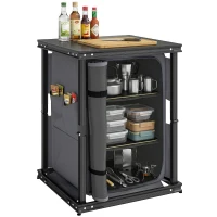Outsunny Camping Camping Cupboards, Folding Portable Kitchen Table with 3-Tier Storage, Black(m-10)