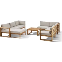 Salon de jardin d'angle modulable LEVATA XXL - Bois d'acacia FSC - 9 personnes - Gris de lin + Housse incluse(m-2)