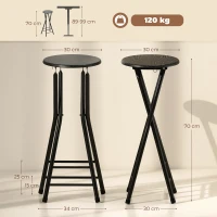 HOMCOM Set 2 Scaune de Bar Pliabile cu Suport Dublu pentru Picioare, din Lemn și Oțel, 34x30x70 cm, Negru(m-3)
