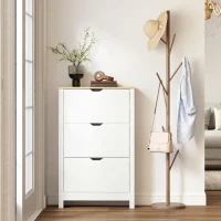 HOMCOM Schuhschrank Schruhregal Schuhaufbewahrung, 3 Fächer, 18 Paar Schuhe,  72 cm x 26 cm x 112 cm, Weiß + Braun(m-8)