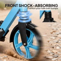 HOMCOM One-click Folding Kick Scooter for 14+ w/ Adjustable Handlebar, Push Scooter with Kickstand, Dual Brake System, Blue(m-7)