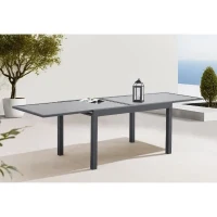 Table de jardin extensible rectangulaire 6 a 10 personnes - Structure aluminium - Plateau verre trempé - L 135-270 x H 75 x P 90(m-3)