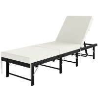 Outsunny Single Folding Rattan Sun Lounger, with Cushion - Black(m-10)