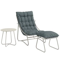 Outsunny Bistro Set for Garden, 3 Piece Outdoor Table and Chair with Footstool and Removable Cushions, Comfy Balcony Furniture(m-1)