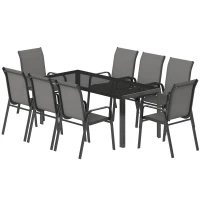 Outsunny 9 Pieces Garden Dining Set, Outdoor Table and Chairs Set for 8, Garden Furniture Set with Tempered Glass Top, Dark Grey(m-11)