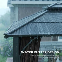 Outsunny 3 x 3(m) Hardtop Gazebo Canopy with 7mm Polycarbonate Double-Tier Roof, Garden Gazebo Permanent Pavilion with Mosquito Netting and Curtains for Patio, Terrace, Brown(m-6)