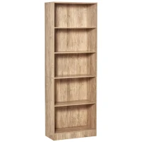 HOMCOM Bibliothèque, étagère de rangement à 5 niveaux avec étagères réglables, 63 x 29,2 x 176 cm, bois naturel(m-11)