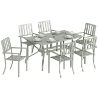 Outsunny 7 Pieces Garden Table and Chairs, 6 Seater Outdoor Table and Chairs with Umbrella Hole, for Garden, Light Grey(m-10)