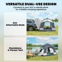 Outsunny Campingzelt für 2-4 Personen wasserdicht Familienzelt mit 3 Türen abnehmbar Regendach Bodenplane Tragetasche Dunkelblau(m-4)