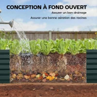 Outsunny Jardinière rectangulaire potager de jardin en acier galvanisé bordure de sécurité et fond ouvert 150x70x30cm vert(m-5)