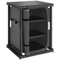 Outsunny Camping Camping Cupboards, Folding Portable Kitchen Table with 3-Tier Storage, Black(m-1)