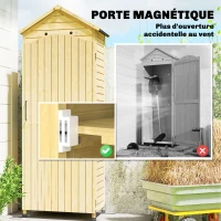 Outsunny Armoire de Jardin en Bois Toit Acier Galvanisé Texture Gaufrée Étagères Réglables 85x58x213cm Bois Naturel(m-9)