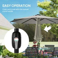 Outsunny 2.6 m Garden Parasol Umbrella with LED Solar Light, Parasol Cover, Outdoor Market Patio Umbrella, Light Grey(m-9)