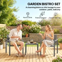 Outsunny 3 Pieces Garden Bistro Set for 2, Outdoor Bistro Table and Chairs with Metal Frame, Plastic Patio Furniture Set(m-4)