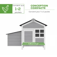 PawHut Poulailler en bois, toit en asphalte et pondoir abri pour 4 poules avec fenêtre en acrylique 92 x 64 x 69 cm gris(m-4)