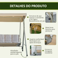 Outsunny Baloiço de Jardim Exterior de 3 Lugares com Toldo Ajustável e Estrutura em Aço 172x110x156 cm Castanho Claro(m-6)