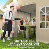 Outsunny 3 x 3 m Party Tent, Outdoor Canopy Tent Shelter with Removable Sidewalls, 4 Zipped Doors, for Parties, Wedding, Beige(m-4)