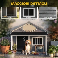PawHut Cuccia per Cani da Esterno con Terrazza, Finestra e Tetto Impermeabile, 124x112x105cm, Grigio(m-6)