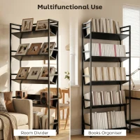 HOMCOM Bookshelf 5-Tier Metal Frame Room Divider Bookcase Storage Shelves for Living Room Black(m-4)