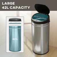 HOMCOM Coș de Gunoi de 42L cu Senzor de Mișcare și Deschidere Automată, 30.5x30.5x68 cm, Negru și Argintiu(m-5)