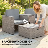 Outsunny 5 Piece Rattan Garden Furniture Set with Storage Table, Footstools, Cushions, Dark Grey(m-4)