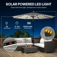 Outsunny 2.6 m Garden Parasol Umbrella with LED Solar Light, Parasol Cover, Outdoor Market Patio Umbrella, Light Grey(m-4)