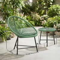 Outsunny Rattan Bistro Set with Acapulco Chairs and Glass Table, Green(m-3)