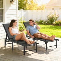 Outsunny Set of Two Reclining Sun Loungers - Black(m-8)