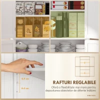 HOMCOM Dulap Înalt de Bucătărie cu 6 Rafturi Reglabile și 2 Uși din Lemn, 76x40.5x184 cm, Alb(m-5)