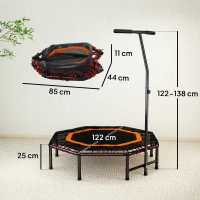 HOMCOM Fitness Trampoline, Bouncer with Adjustable Handle, Max Load 150 kg(m-3)