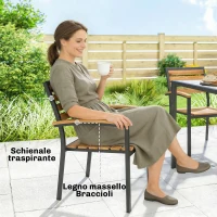 Outsunny Set di 2 Sedie Impilabili da Esterno in Legno e Acciaio, Colore Legno Naturale(m-7)