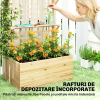Outsunny Jardinieră Ridicată din Lemn cu Grilaj, Acoperiș și 2 Rafturi, 76x43.5x177 cm, Lemn Natural(m-6)