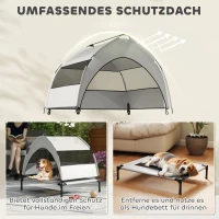 PawHut Hondenbed buiten met dak, verhoogd hondenbed voor middelgrote honden, met stalen frame, 76x61x70cm, lichtgrijs(m-4)