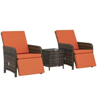 Outsunny 3 Pieces Rattan Bistro Set Balcony Furniture with Cushions, Storage Function - Orange(m-1)