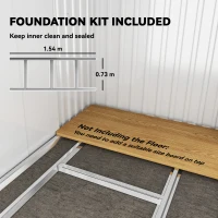 Outsunny 6.5 x 4FT Galvanised Metal Shed with Foundation Kit, Lockable Tool Garden Shed with Double Sliding Doors, Vents, Light Grey Wood Effect(m-5)