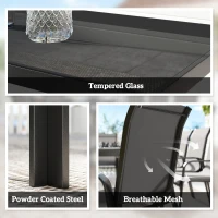Outsunny 9 Pieces Garden Dining Set, Outdoor Table and Chairs Set for 8, Garden Furniture Set with Tempered Glass Top, Black(m-5)